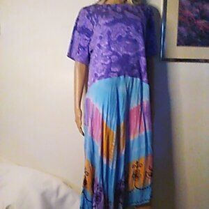 Dress Jewel Tones Large Purple Tie Dye Skirt Embroidery Upcycled Boho Hippy